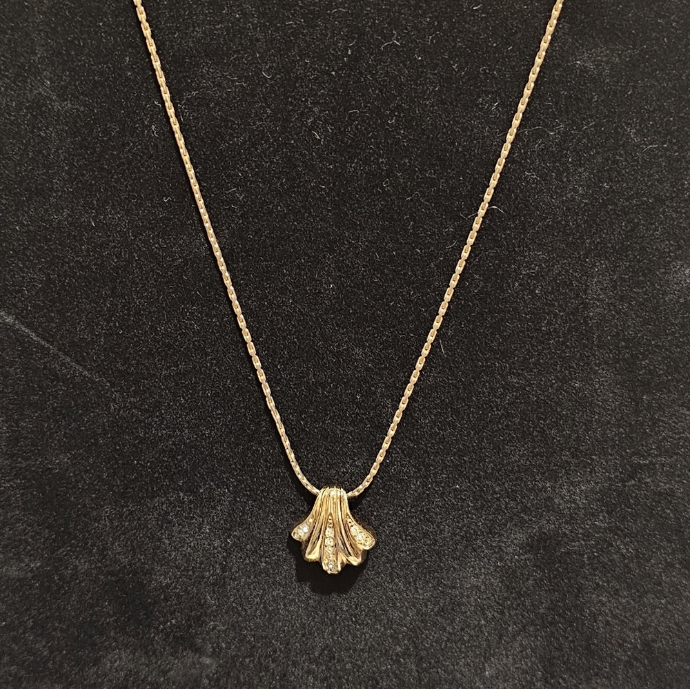 Christian Dior Gold Rhinestone Shell Necklace